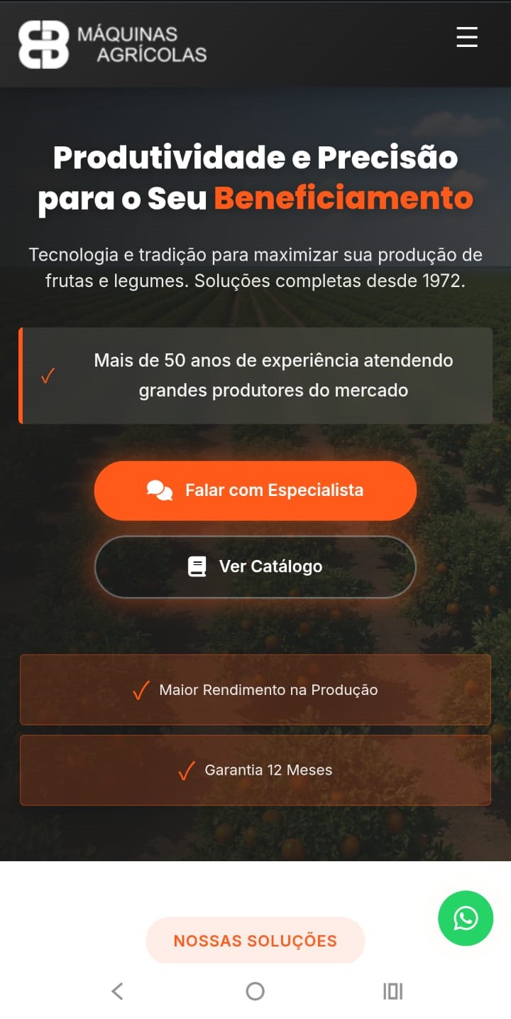 Site EB Máquinas em mobile
